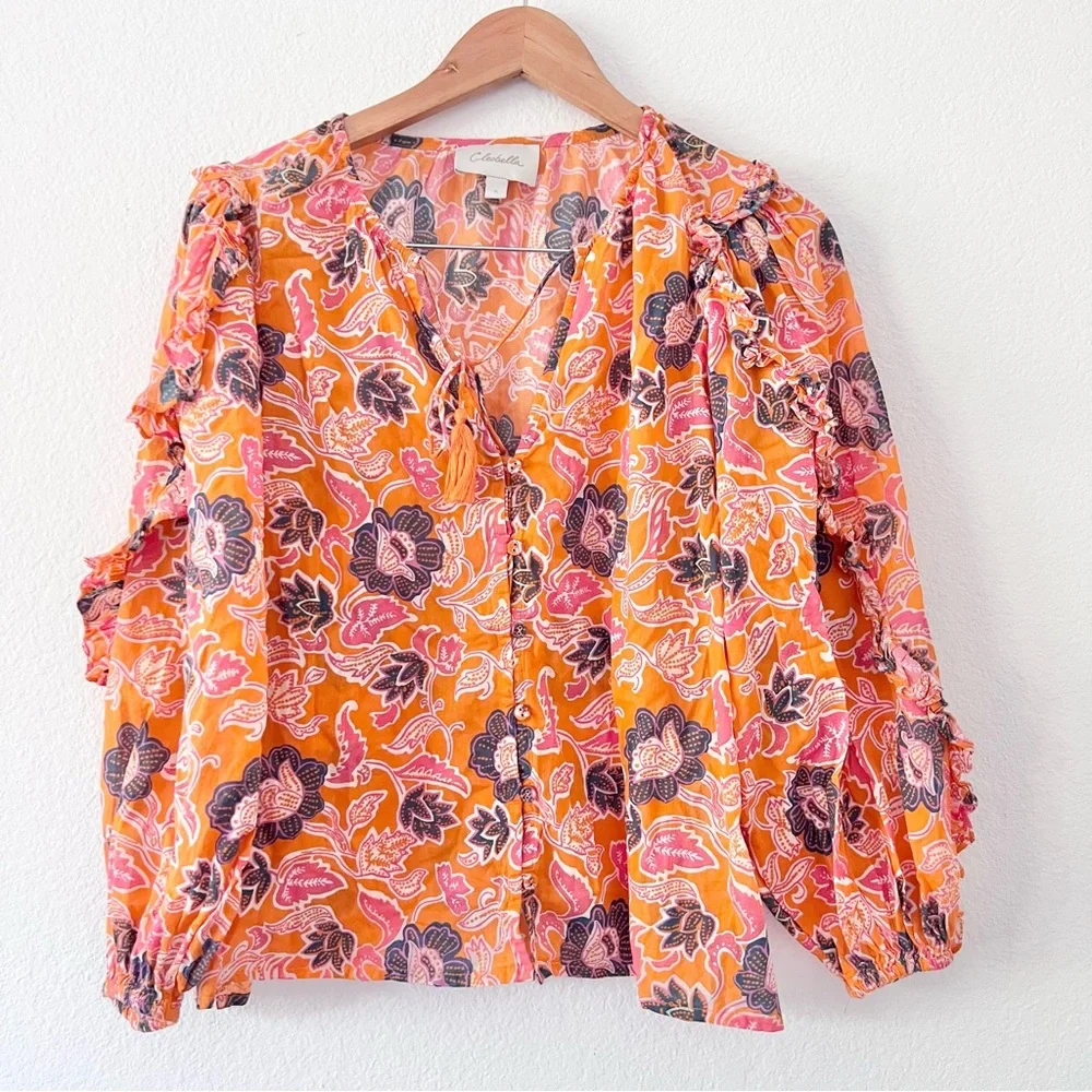 Cleobella Talia Ruffle Sleeve Floral Blouse in Tropique Sz S